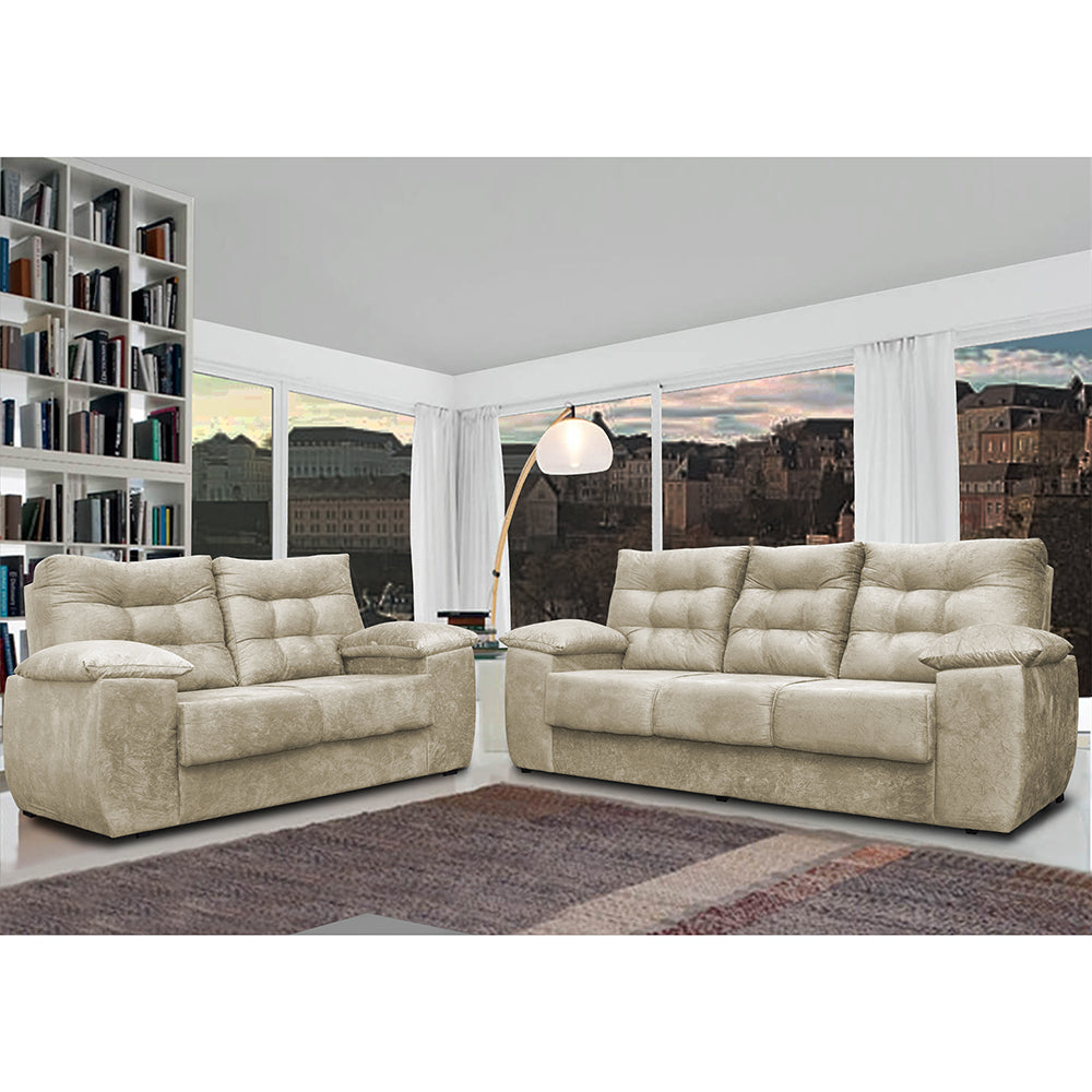 Conjunto Sofá Luxemburgo 3 E 2 Lugares Suede - Bege / 1,52m x 2,02m
