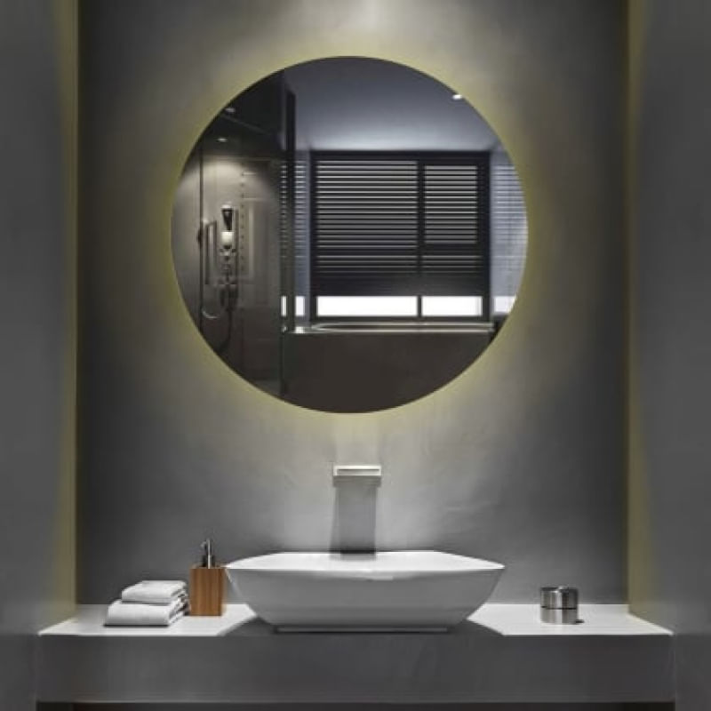 Espelho Multiuso Lapidado Pendurador Led Amarelo Redondo 40 cm