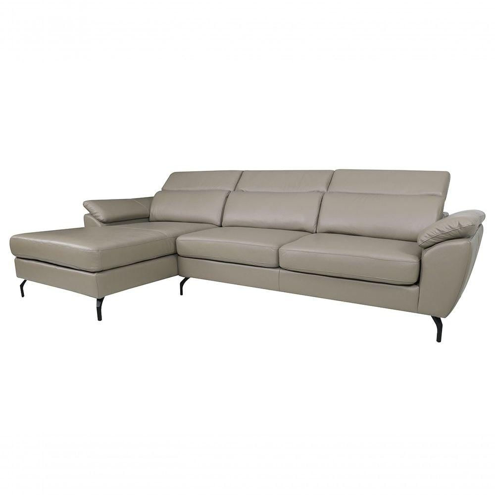 Foto 3 de Sofá De Couro Hannover 3 Lugares Com Chaise Baú Esquerda - Avelã