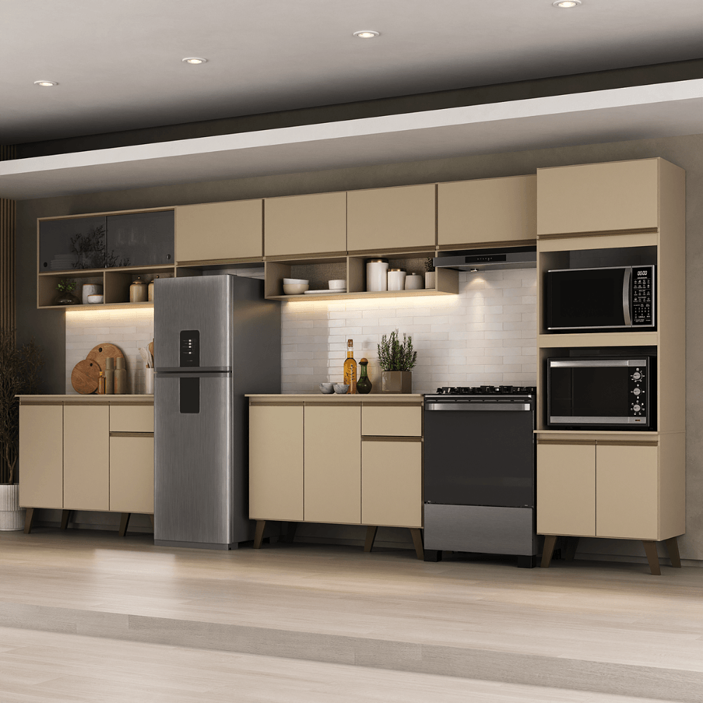 Armário de Cozinha Completa Atlanta Bright Carraro Amêndoa