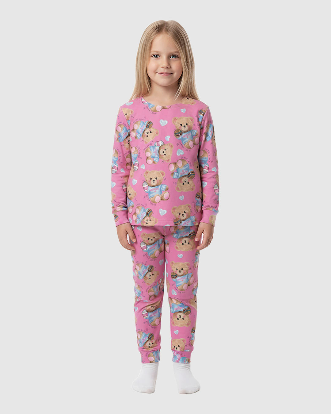 Pijama Longo Infantil Menina Estampado Blusa Manga Longa E Calça Malwee Kids — Rosa - 8