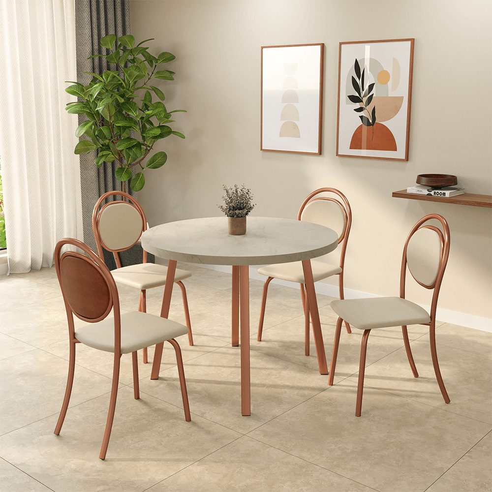 Conjunto Sala de Jantar 4 Cadeiras Tessa Carraro Petra Rosê