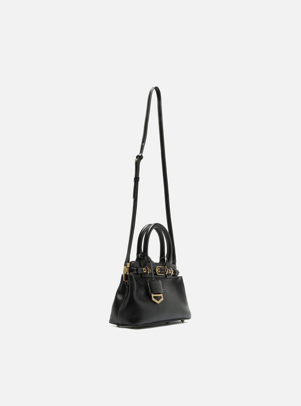 Foto 5 de Bolsa Tote Preta Couro Pequena Bag Charm Victória