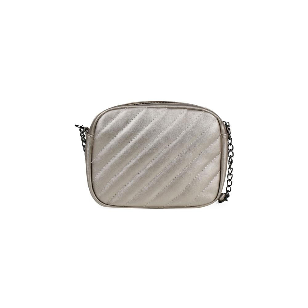 Foto 4 de Bolsa Transversal Feminina com Correntes Matelasse Ônix P / Prata
