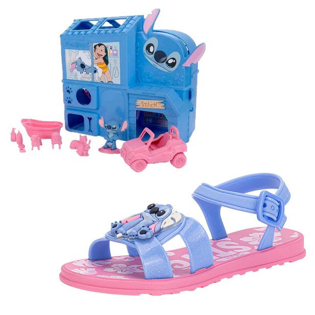 Kit Sandália Infantil Stitch + Pet Shop Disney Grendene Kids 23321 AZUL/ROSA 25