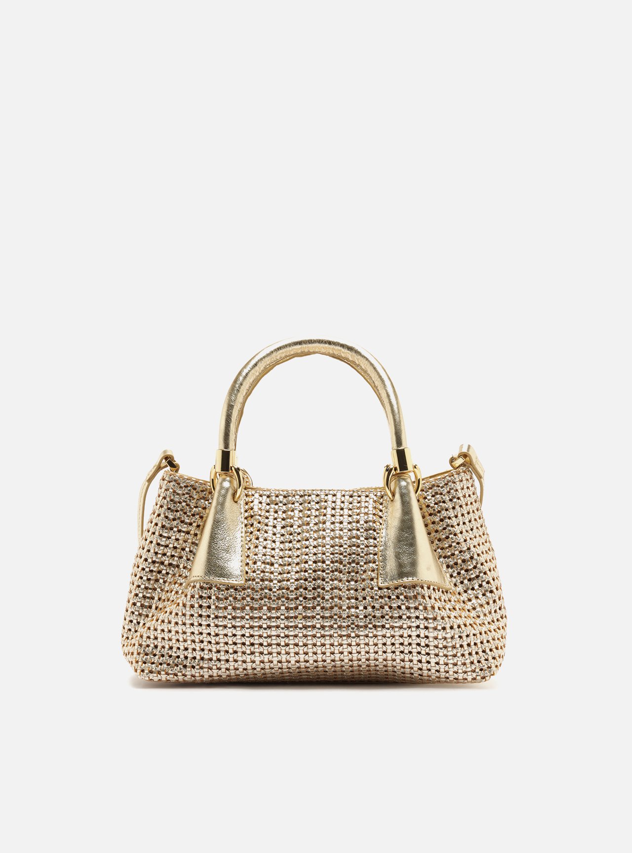 Bolsa Tote Dourada Couro Média Tressê