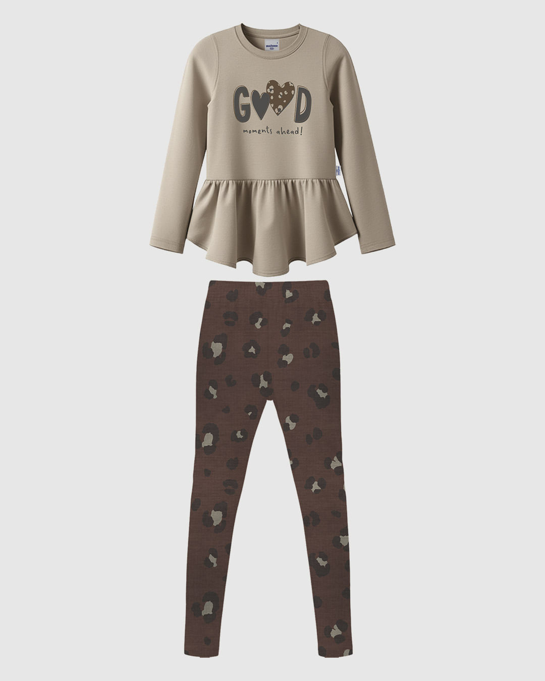 Conjunto Infantil Menina Blusa Peplum E Calça Animal Print Malwee Kids — Bege - 8
