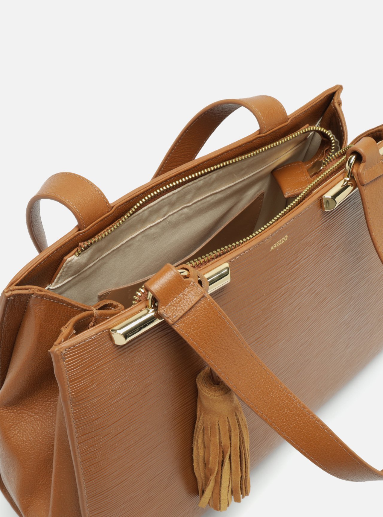 Foto 4 de Bolsa Shopping Marrom Couro Grande Metal Barbicacho