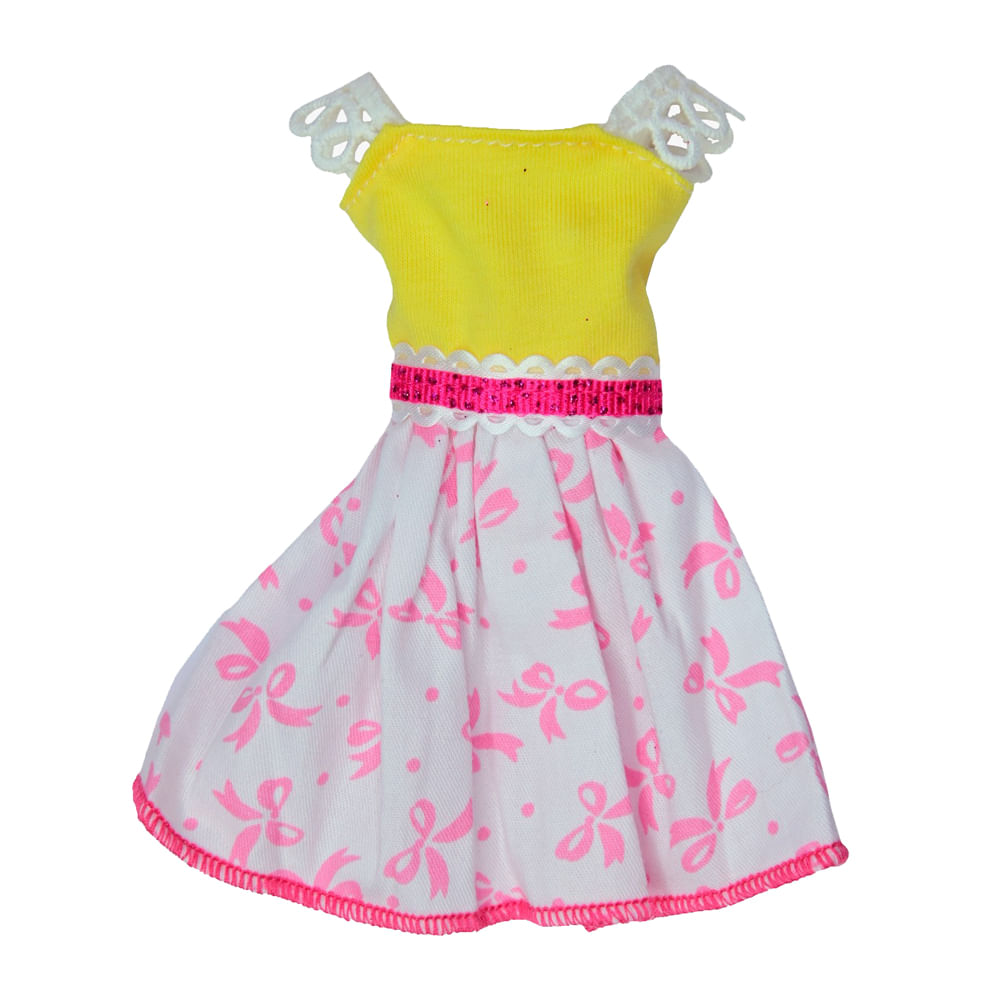 Foto 4 de Kit com 2 Vestidos para Bonecas Doll Dress Vermelho e Amarelo