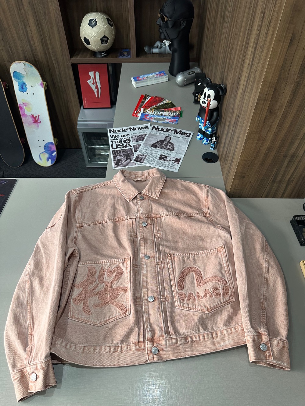 Evisu x Palace Jaqueta Type 2 Denim Jacket Pink Wash — G, Novo