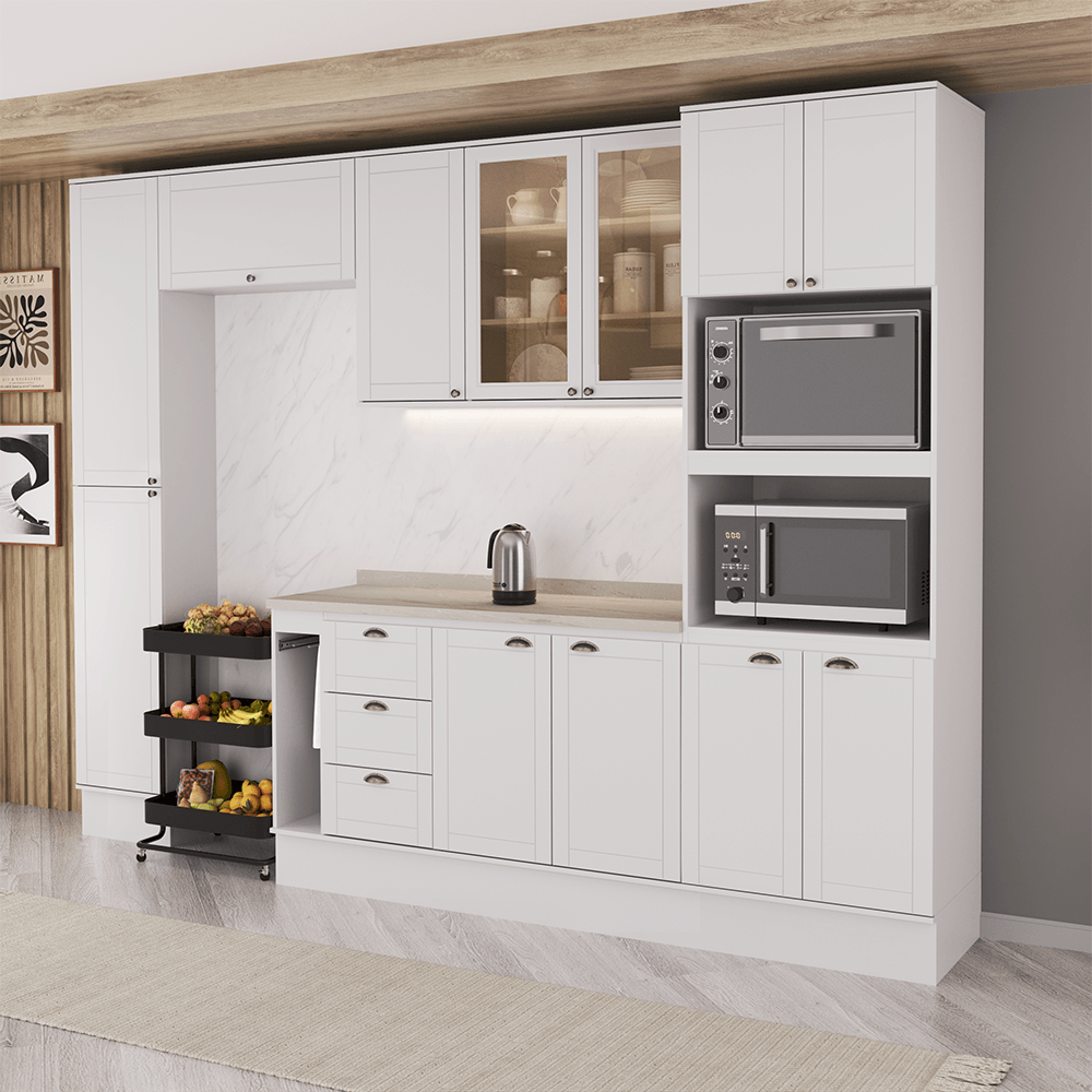 Armário de Cozinha Completa com Balcão Milla Loft Octa Carraro Branco