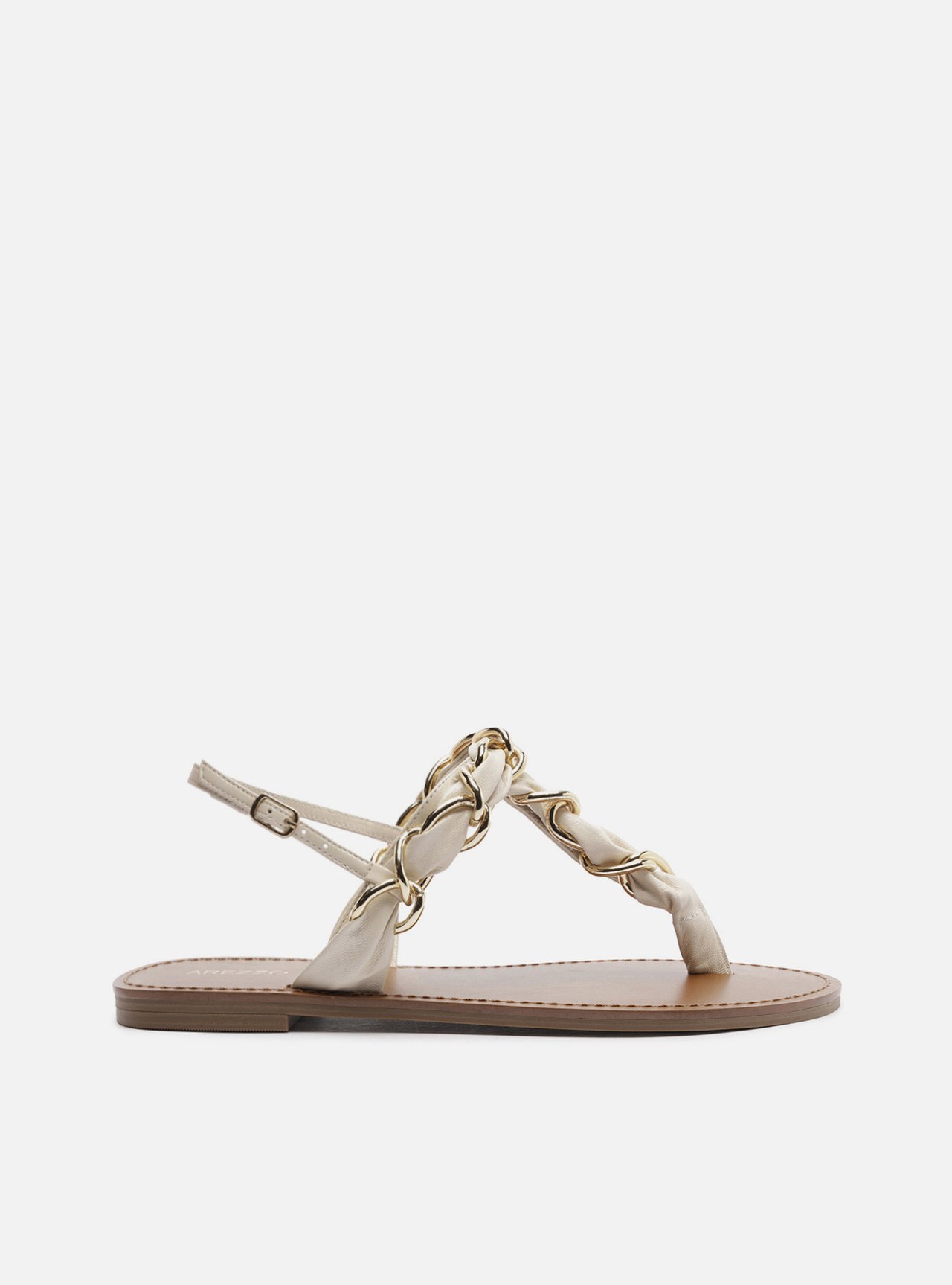 Sandália Rasteira Off White Slim Elos Metálicos