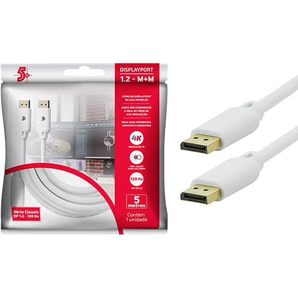 Cabo de vídeo DisplayPort, 5 metros, 1.2, HDR, 4K, 018-7495, 5+ PT 1 UN
