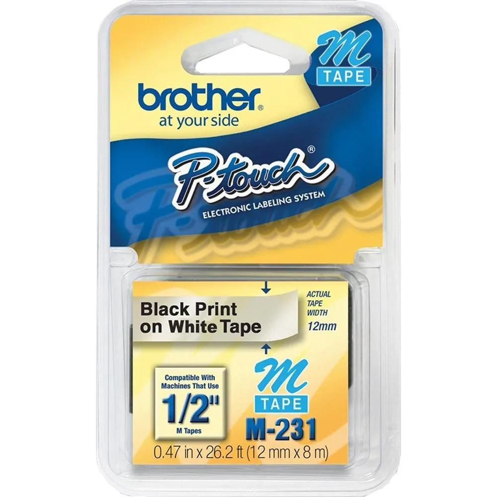 Fita Brother M-231 12mm Preto/Branco