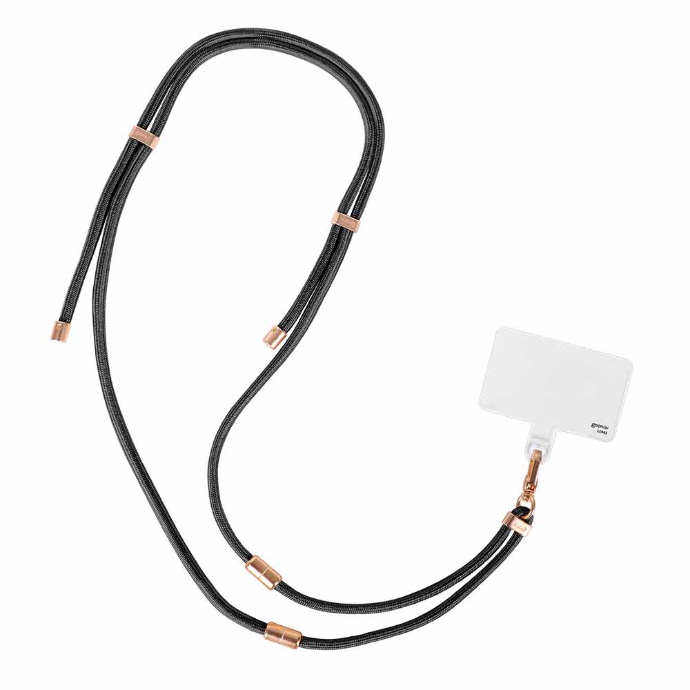 Cordão para Celular Dual Style Universal Ajustável 2x1 Preto com Acessórios Dourado Geonav - CDU02L01