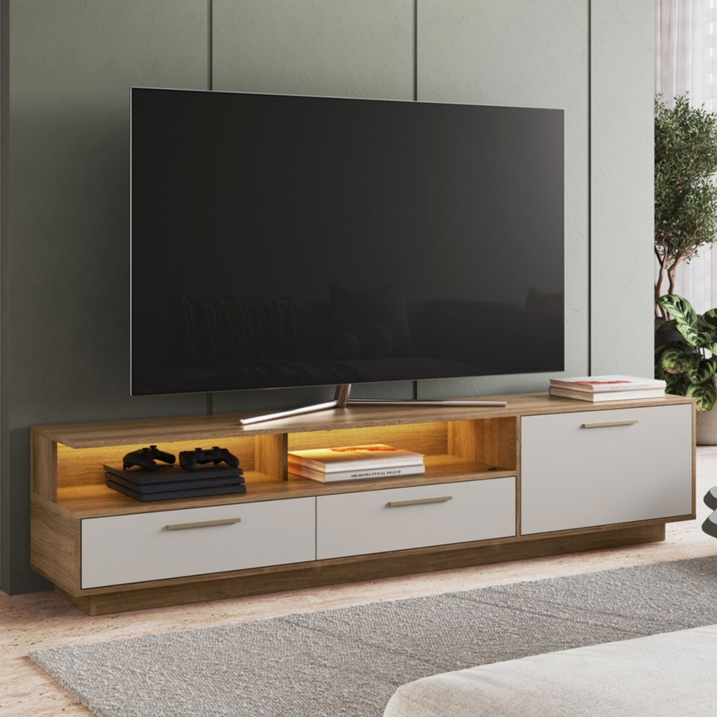 Rack para TV Até 75 Polegadas Ravana 1 Porta 2 Gavetas com Led - Art In Móveis