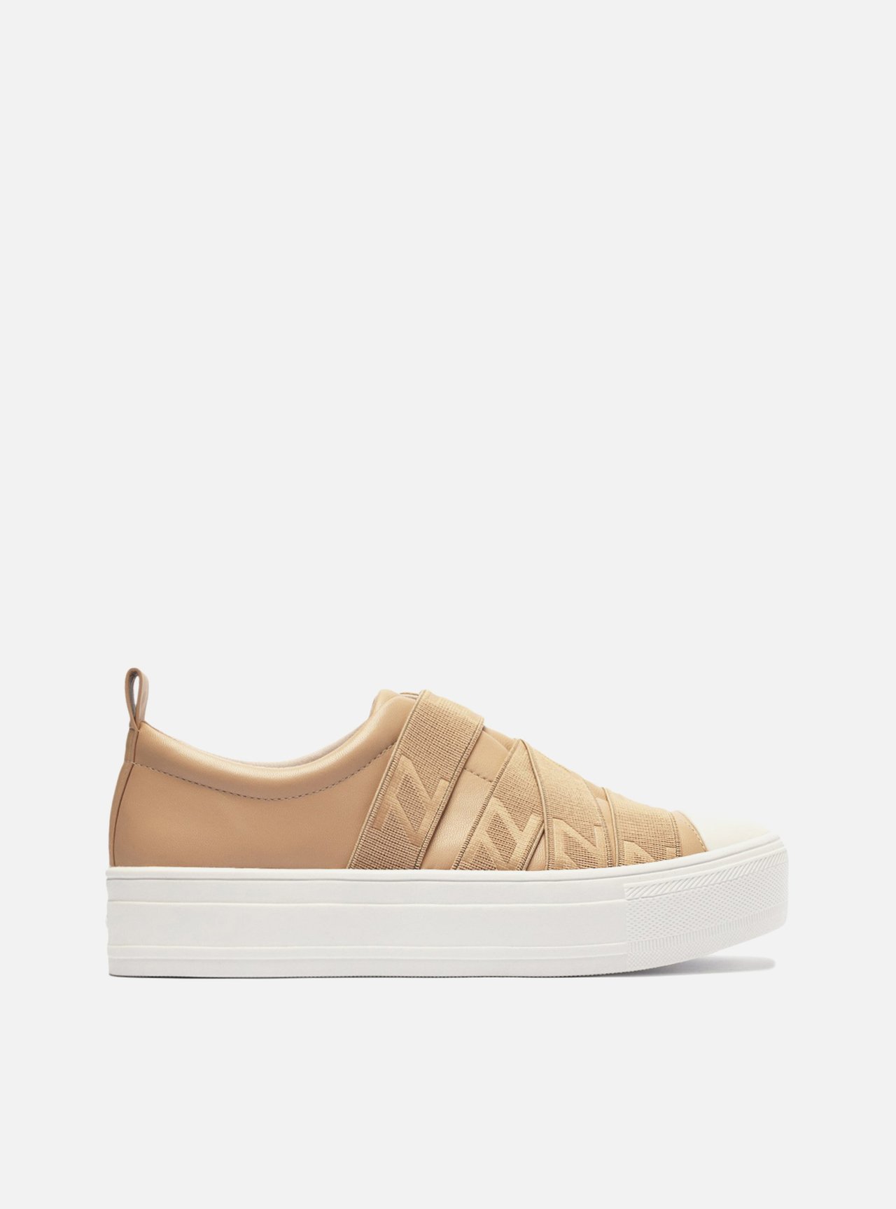 Tênis Slip On Bege Couro Flatform Elásticos