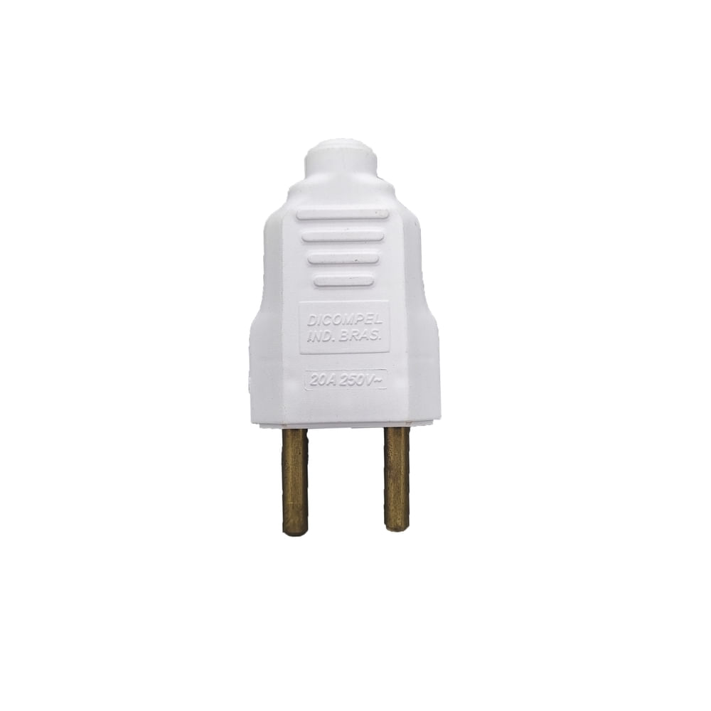 Plugue Gigante Macho 180° 2 Polos 20 Amperes Branco Dicompel