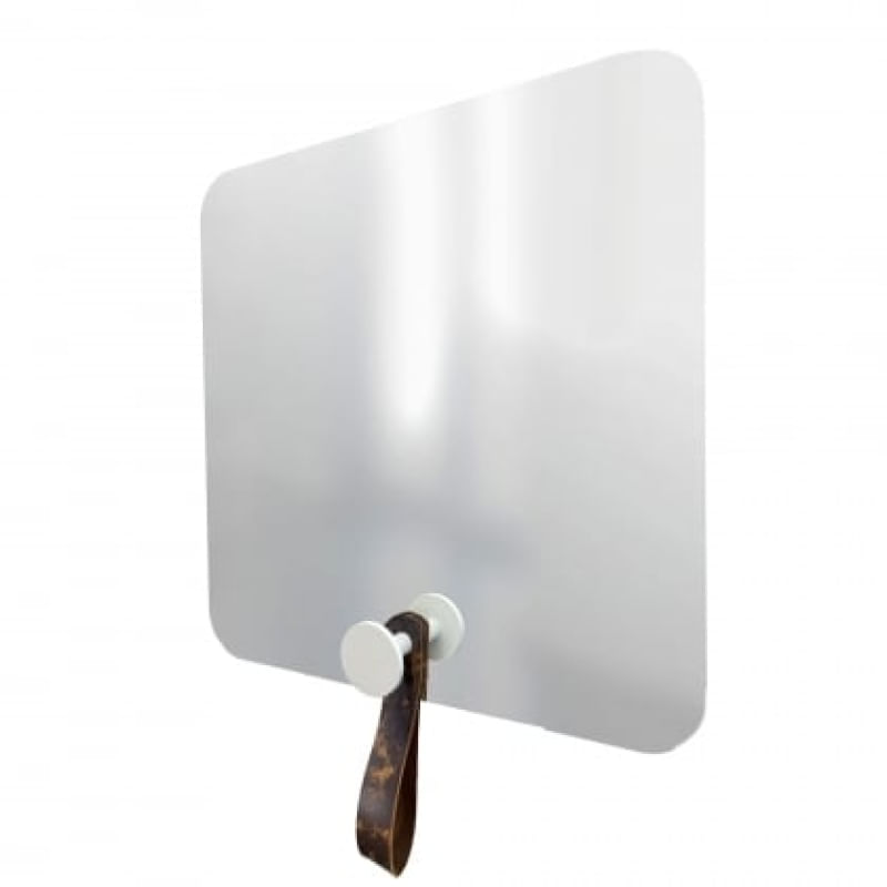 Espelho Funcional Hook Branco Alça Corino 50x50 cm Quadrado Alça Corino Rajada