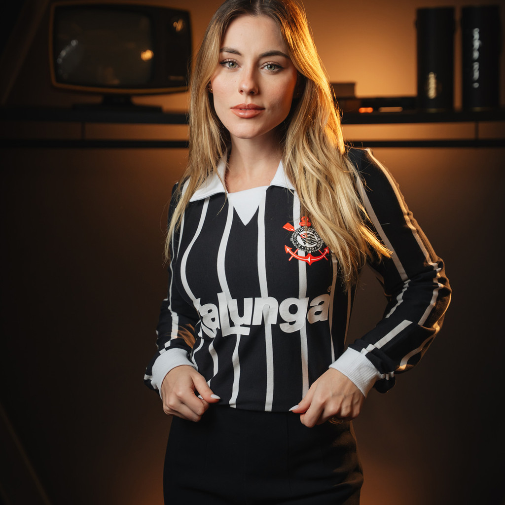 Camisa Polo Retrô Corinthians 1990 Manga Longa Feminina Oficial