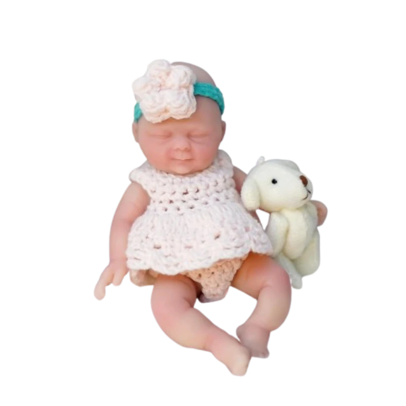 Bebê Reborn Menina Boneca Silicone Sólido 10cm Olhos Fechados