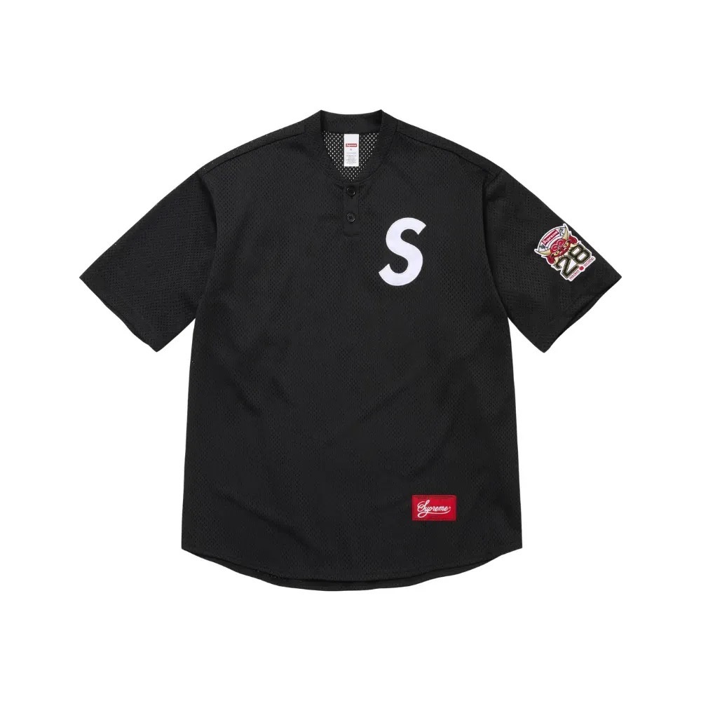 Camiseta Supreme S Logo Baseball Henley Black Tokyo SS26-W17 — G, Novo