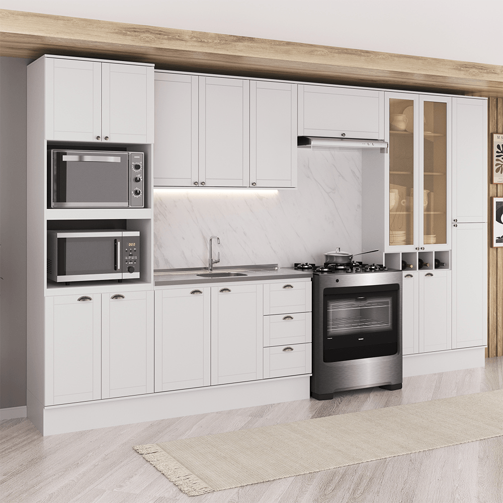 Armário de Cozinha Completa com Balcão Milla Belle Carraro Branco
