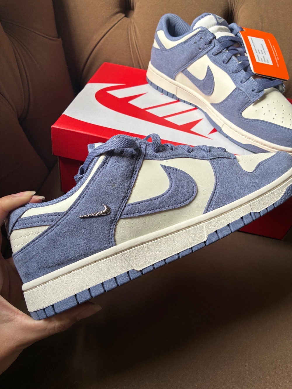 Nike Dunk Low Sail Metallic Silver World Indigo — 42, Novo