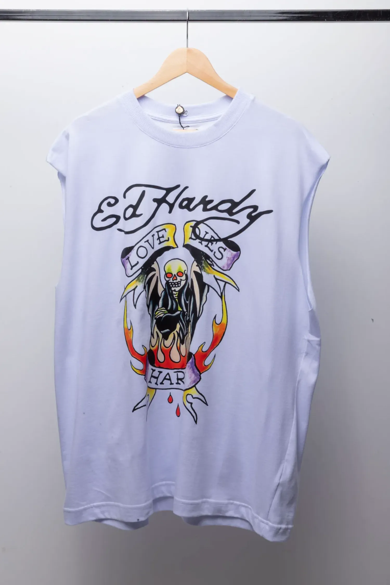 Camiseta Ed Hardy Sleeveless Love Dies Hard White — G / XG, Novo