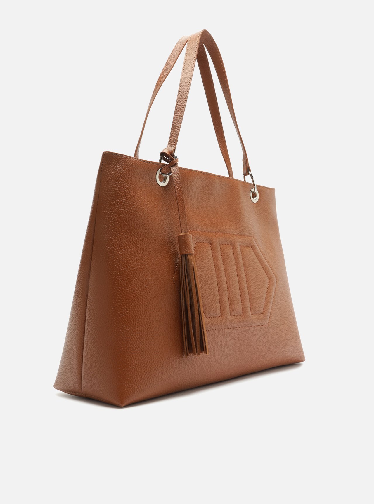 Foto 5 de Bolsa Shopping Marrom Grande Granulada Franja