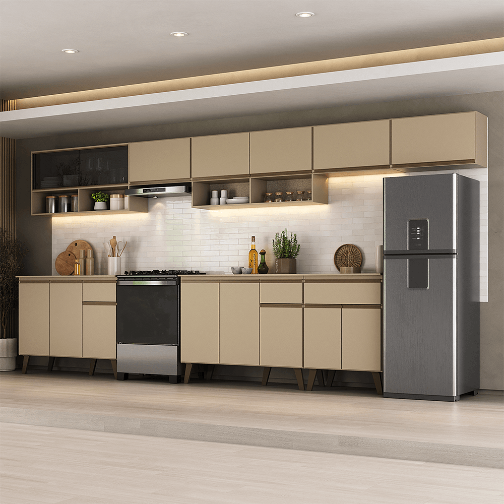 Armário de Cozinha Completa Atlanta Opal com Vidro Carraro Amêndoa