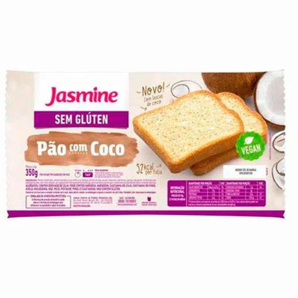 Jasmine Pão De Forma Com Coco Sem Glúten 350G