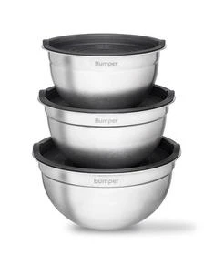 Conjunto de 3 Bowls Bumper em Inox com Tampa Hermética Kit Tigelas Multiuso Cozinha - Bumper Magazine