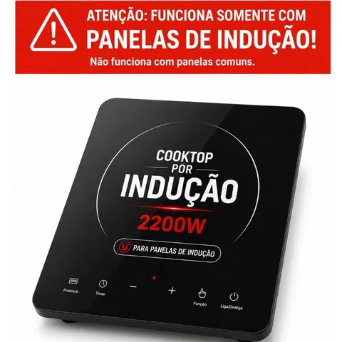 Cooktop Indução 2200W Vidro Temperado Touch