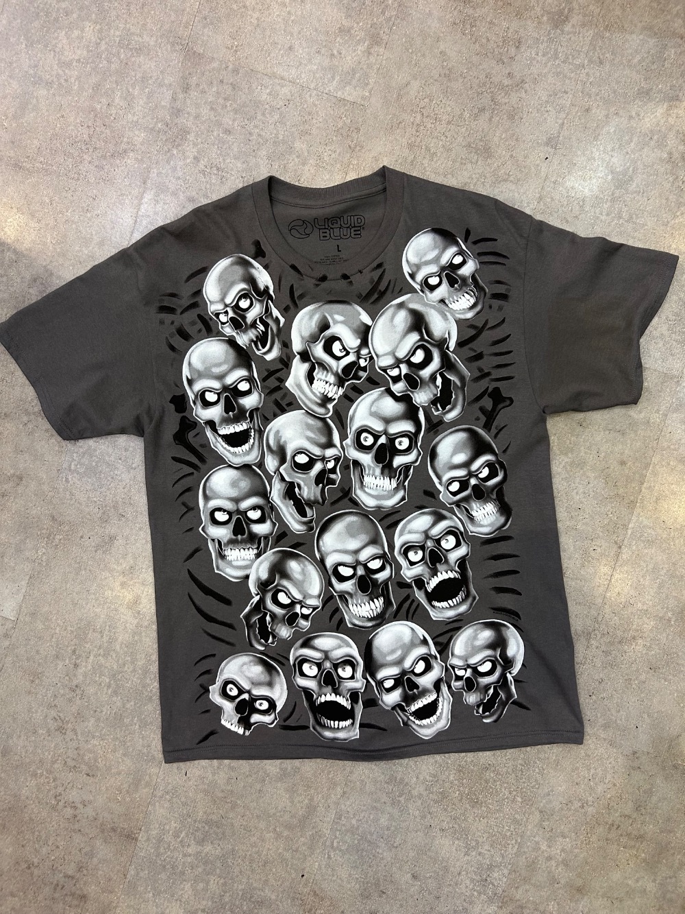 Camiseta Liquid Blue Skull Pile Grey — G, Novo