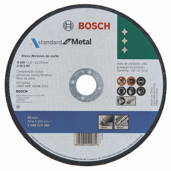 DISCO DE CORTE METAL/INOX STD 180X1,6MM BOSCH