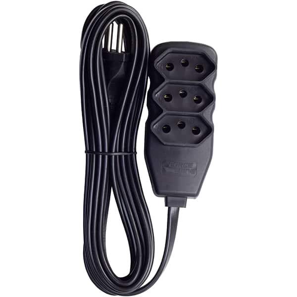 Extensão elétrica 3 tomadas, 3 pinos, cabo de 3 metros, 10A, Preto, 0180200505, Force-line - PT 1 UN