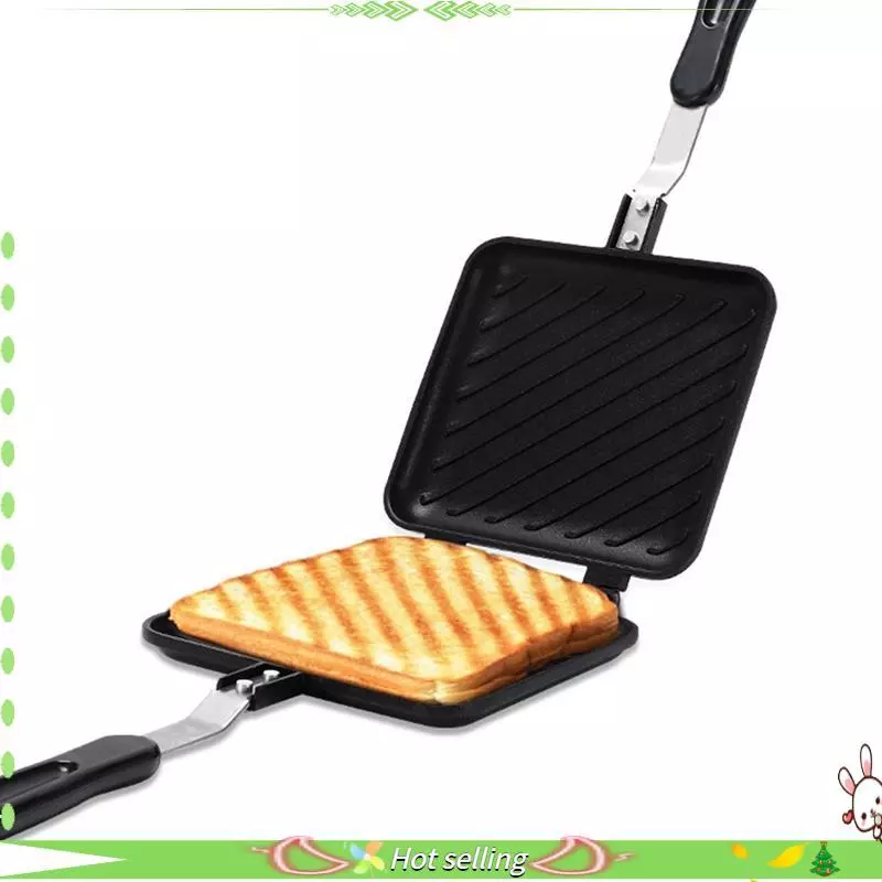 [Qualidade C] 1 Peça Sanduicheira Grelhada Pão Torrada Máquina De Café Da Manhã Antiaderente Alumínio Flip Pan Ferrament