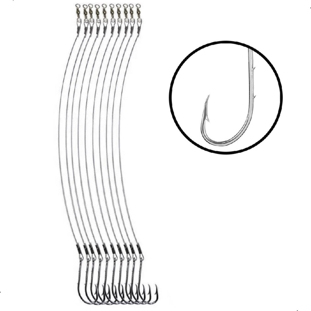 Kit 10 Peças Anzol Encastoado 4330 Cabo Flexível Com Girador