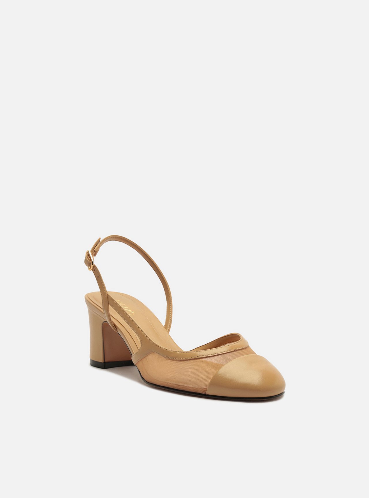 Foto 2 de Scarpin Nude Salto Bloco Slingback Tela