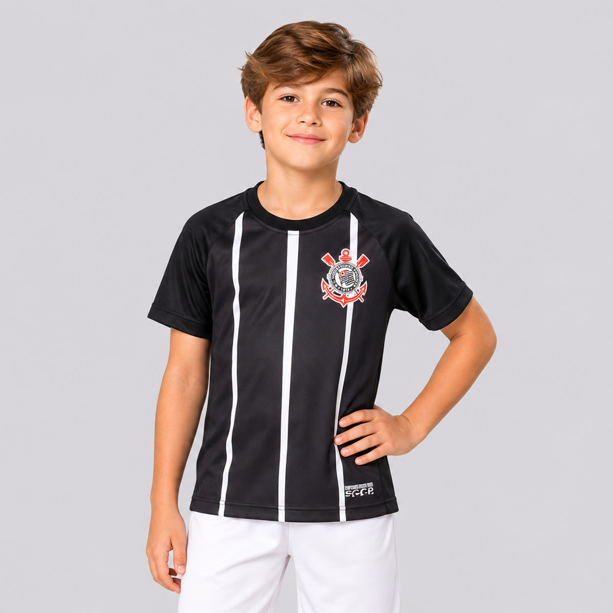 Camisa Corinthians Infantil Listrada Preta