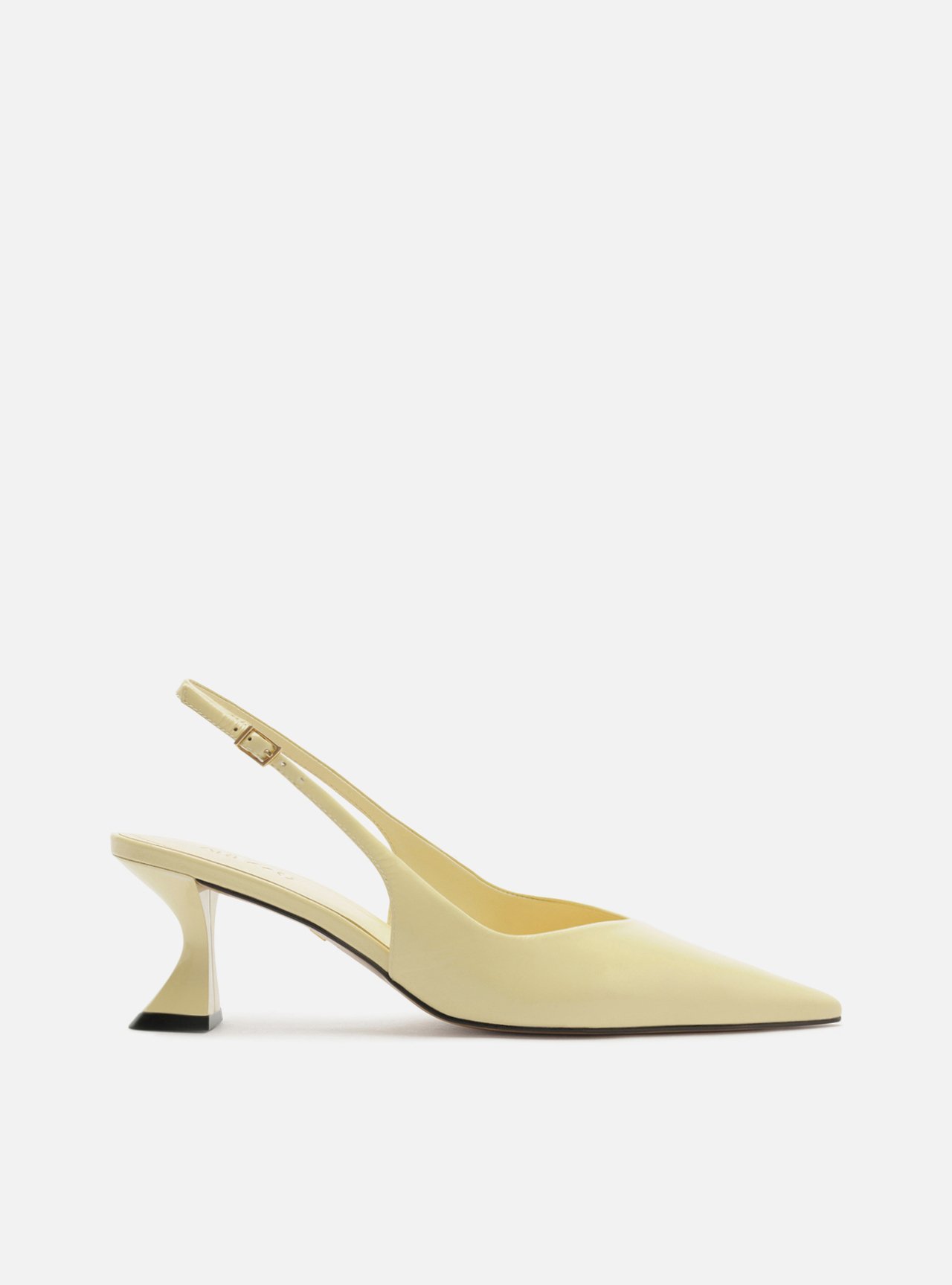 Scarpin Amarela Couro Salto Geométrico Slingback