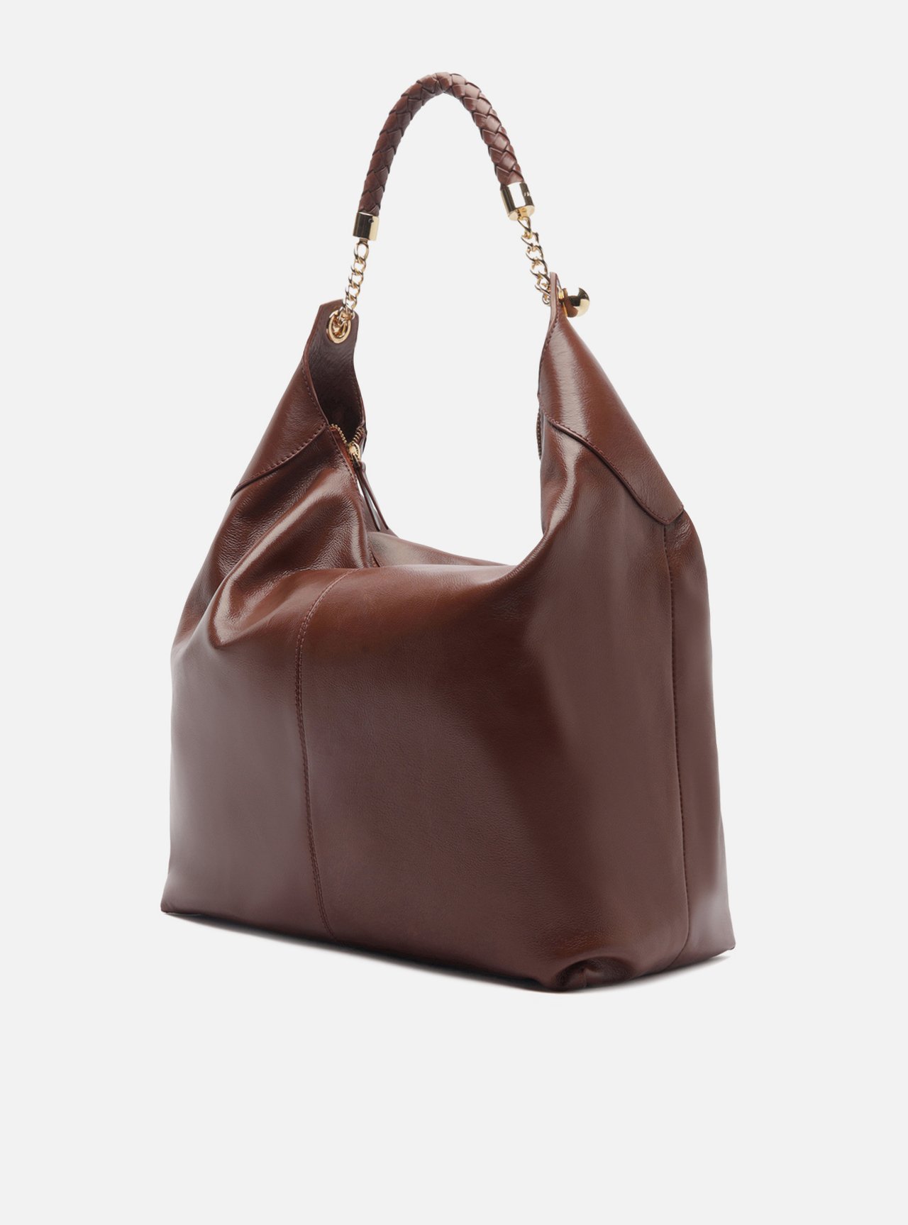 Foto 2 de Bolsa Hobo Marrom Couro Grande Tressê