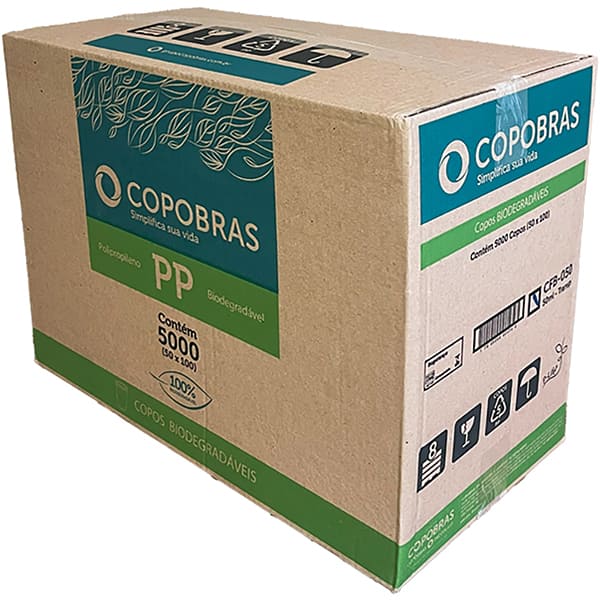 Copo plástico descartável Biodegradável, 50ml, PP, Caixa com 5.000 unidades, CFB050, Copobras CX 5000 UN