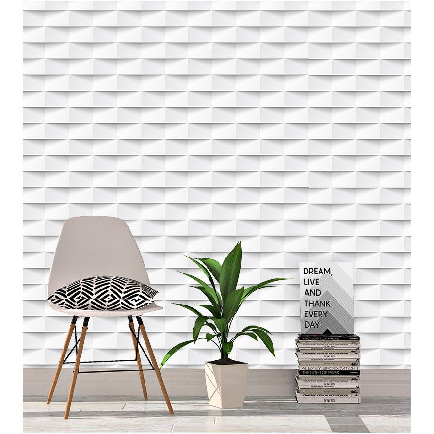 Papel de Parede Tijolo 3D com efeito de sombras em Tons de Branco e Preto
