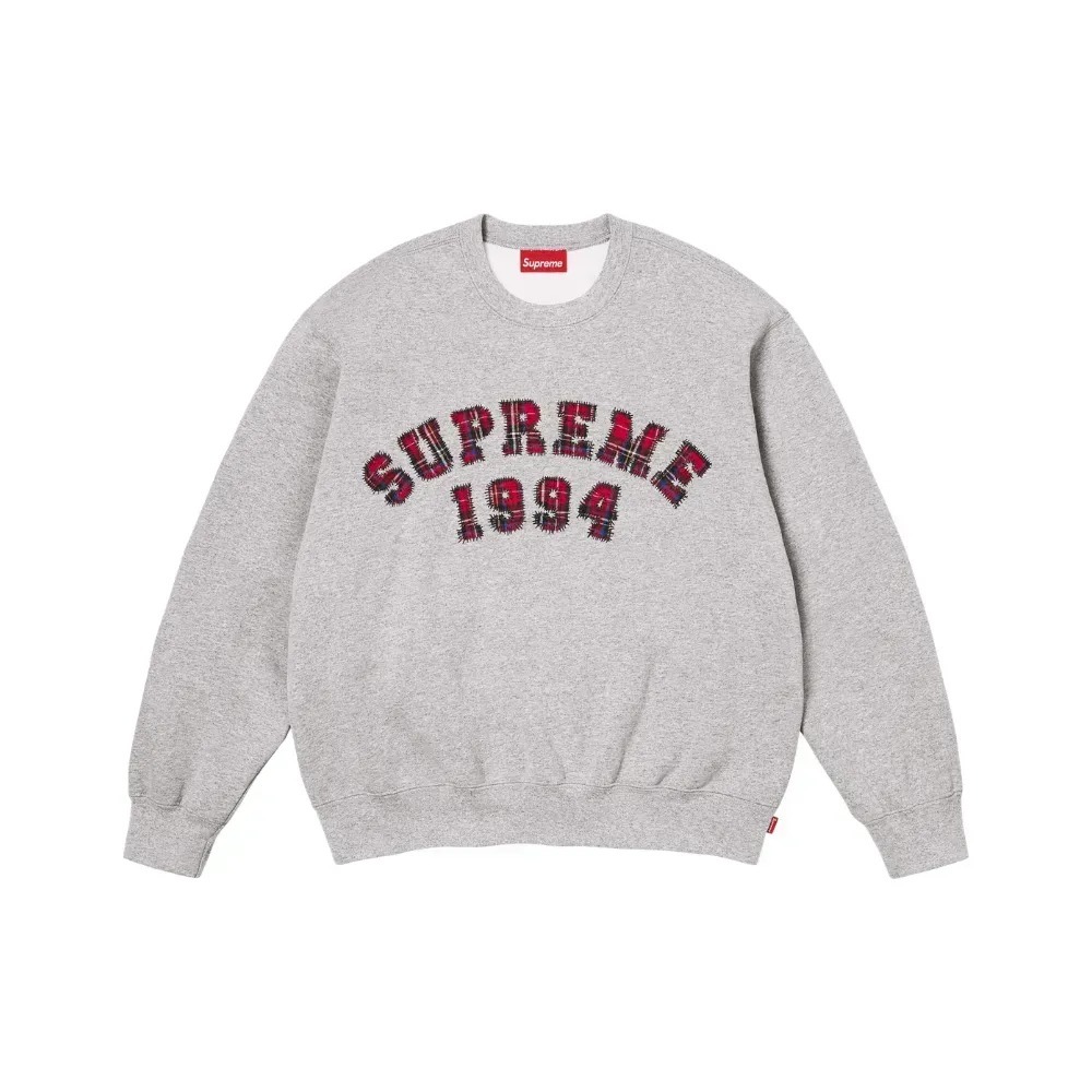 Moletom Supreme Plaid Arc Crewneck Heather Grey SS26-W5 — M / G / XG / 2XG, Novo