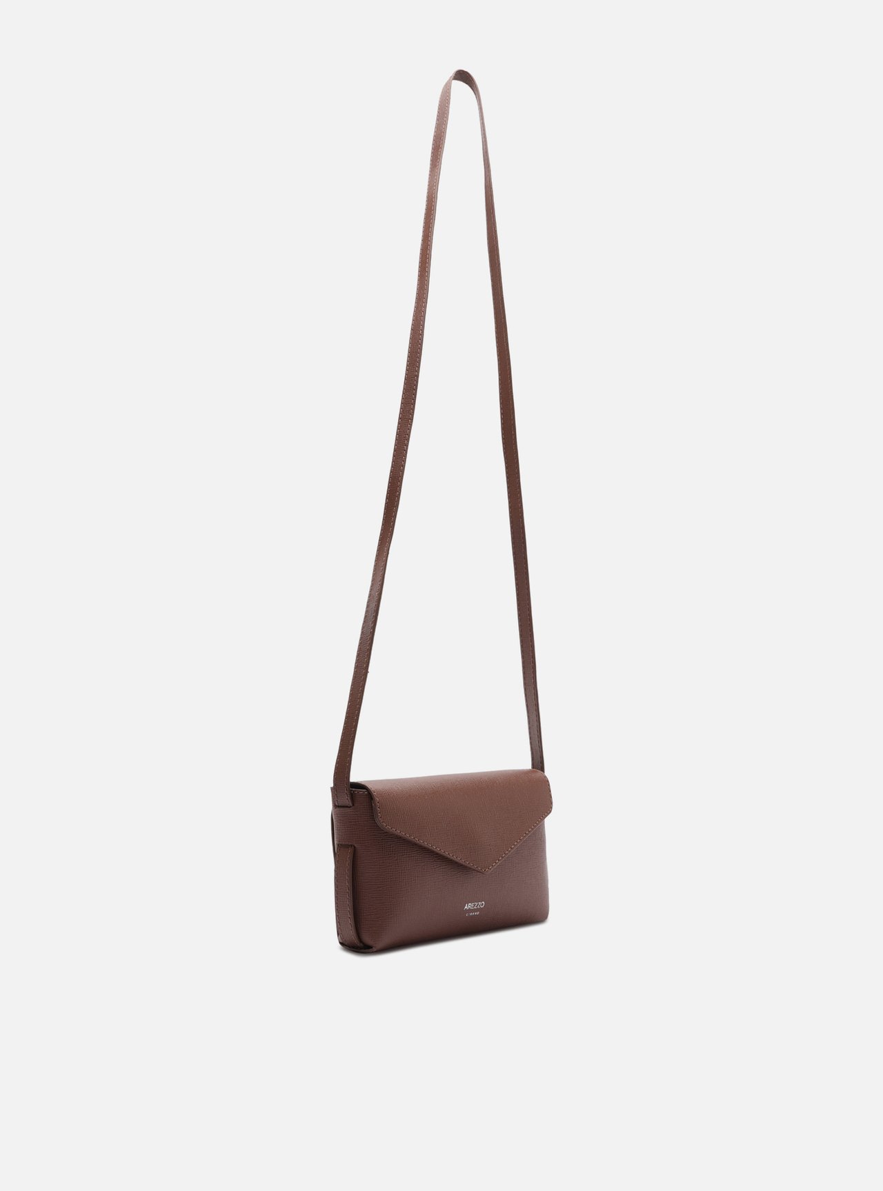 Foto 5 de Bolsa Tiracolo Marrom Pequena Granulada Alça Larga