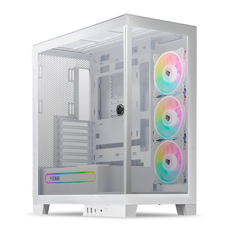 Gabinete Gamer Pichau Pouter 4, RGB, Lateral e Frontal De Vidro, Com 3 Fans, Branco, PG-PO4-WH-3F