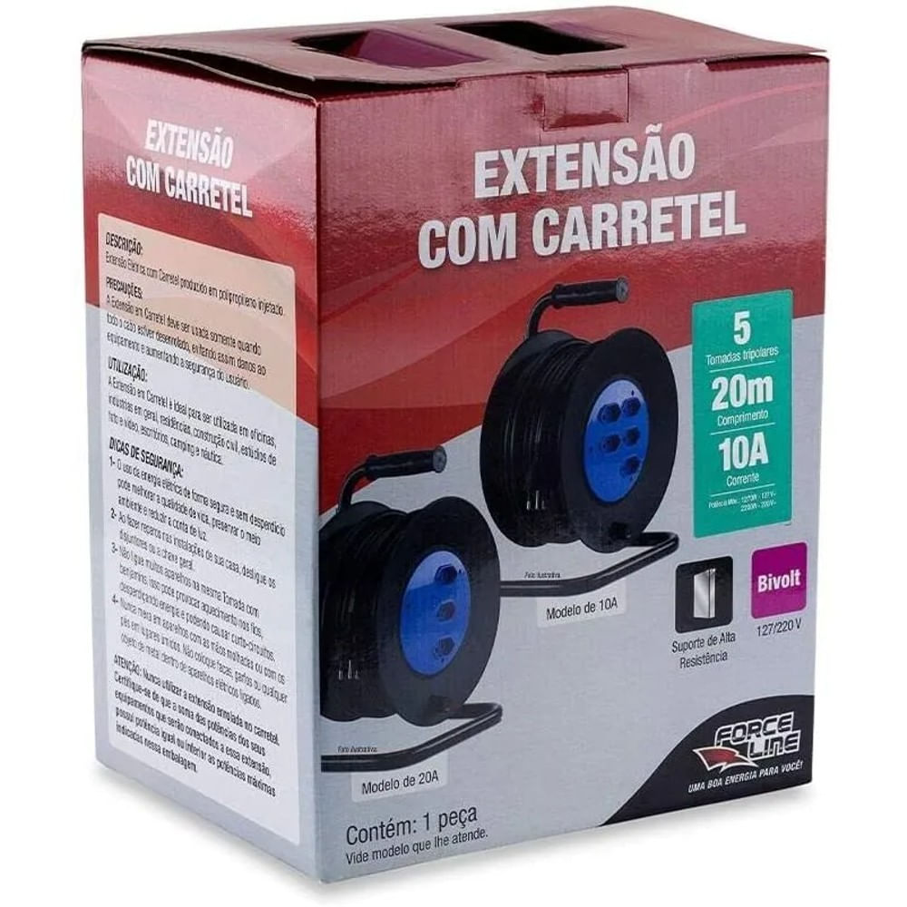 Extensão Com Carretel 20m 20a - 3x2,5mm2 Force Line