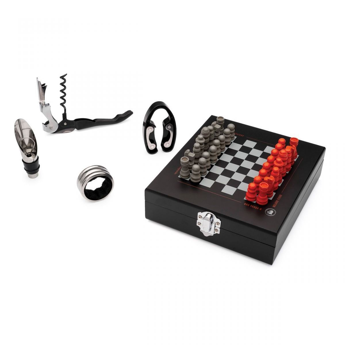 Kit Vinho e Jogo de Xadrez Preto Único